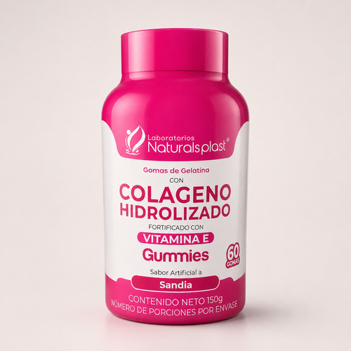 Frasco de gomas de colágeno hidrolizado con vitamina E Sivena, sabor sandía, 60 gomas