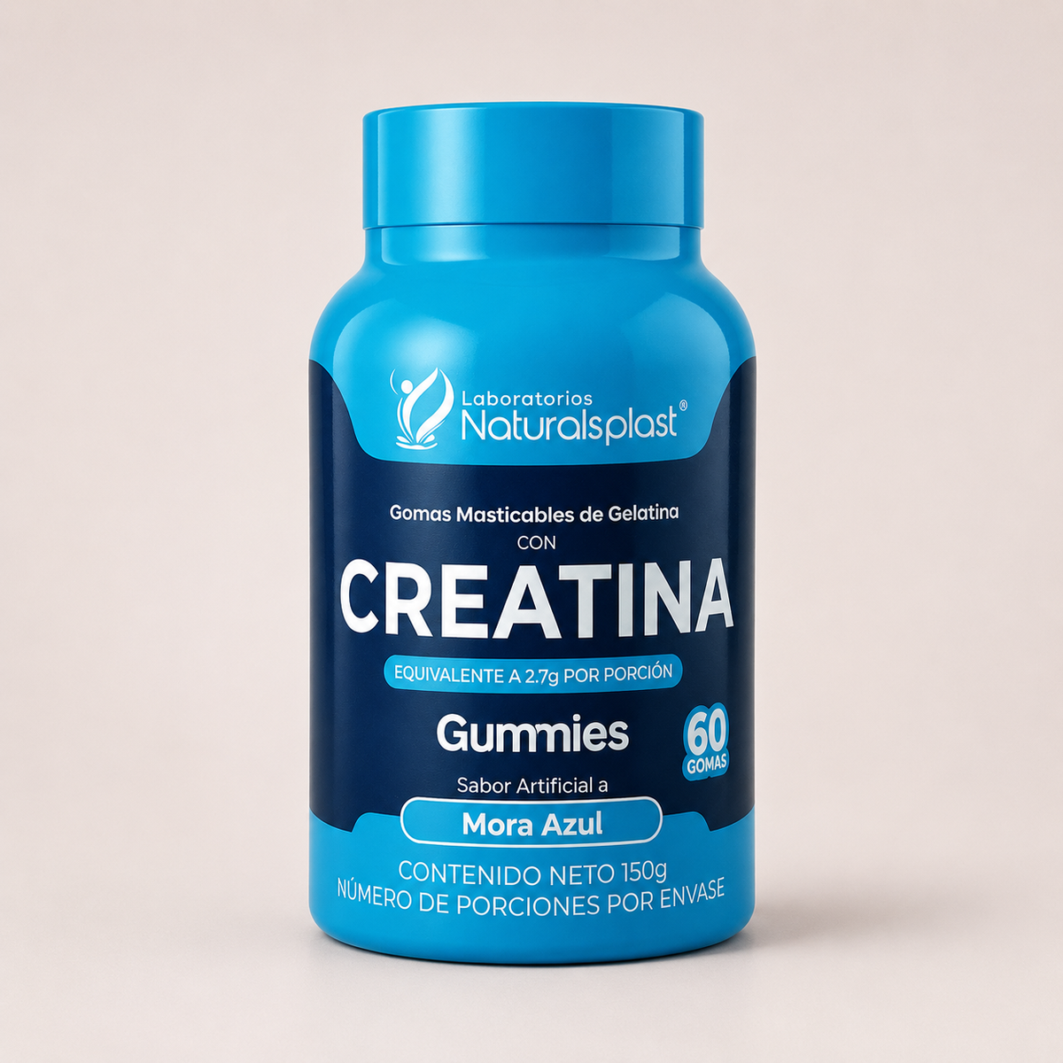 Frasco de gomas de creatina Sivena, 2.7 g por porción, sabor mora azul, 60 gomas